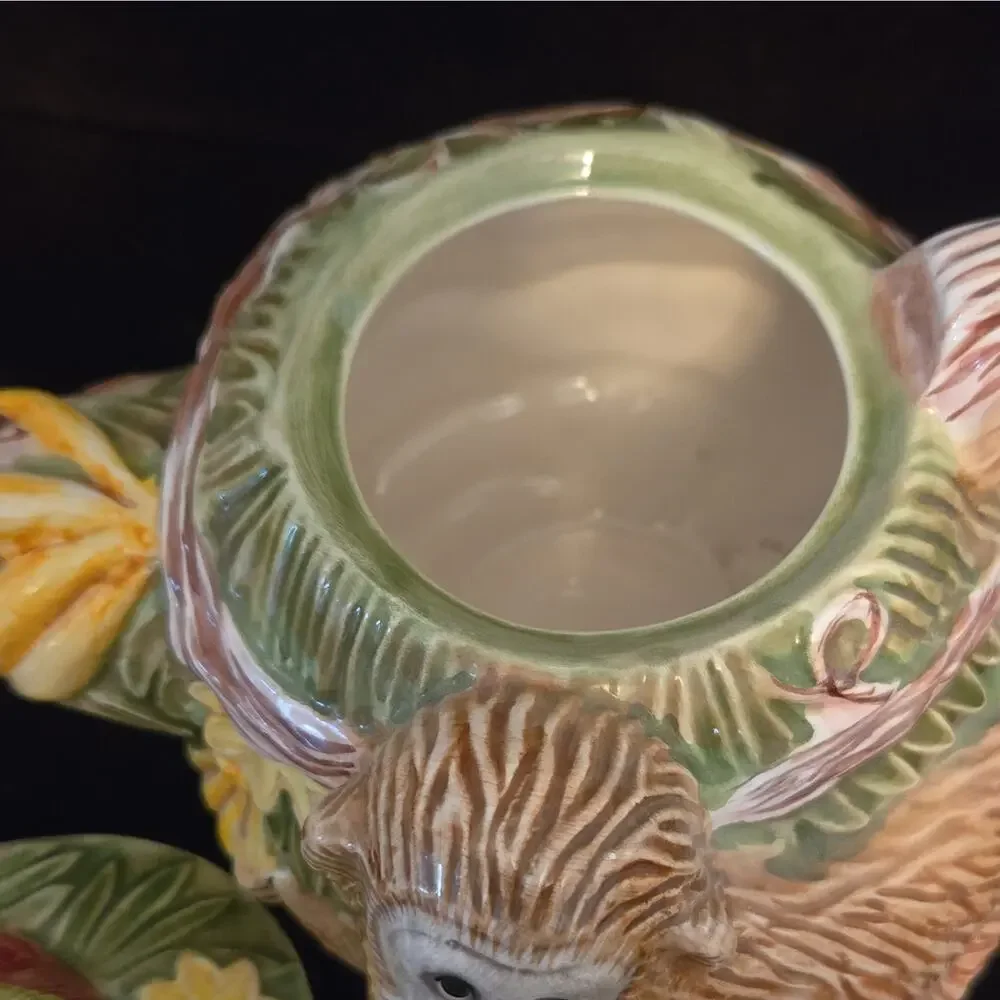 Vintage Monkey & Parrot Ceramic Teapot Jungle Spree Majolica Style Glazed